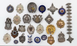Assorted antique and vintage silver fob medallions, enamel badge, etc, 19th and 20th century, (26 items), 180 grams total