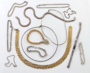Assorted silver necklaces, chokers, and bracelets, 20th century, (13 items) 140 grams total