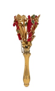 An antique gilt bronze and coral posy holder, 19th century, ​​​​​​​14cm high