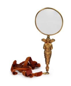 An antique French Art Nouveau&nbsp;gilt metal magnifying glass with figural fairy handle, late 19th century, ​​​​​​​14cm high