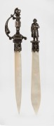 Two antique silver and mother of pearl Stanhope&nbsp;paper knives with Napoleon Bonaparte decoration, 19th century, 15cm and 16.5cm long
