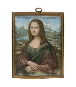After LEONARD DA VINCI hand-painted miniature on ivory of the MONA LISA, 19th century, ​​​​​​​8.5 x 7cm overall