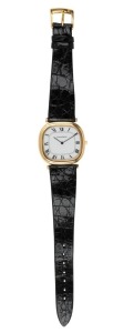 JAEGER LE COULTRE wristwatch in French yellow gold case with manual movement, white enamel dial and Roman numerals, 3.6cm wide including crown