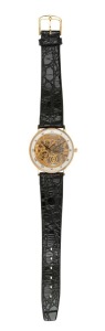 A vintage Swiss skeletonized wristwatch with automatic movement in yellow gold case, 3.5cm wide including crown