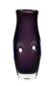 VENINI "Furato" purple and blue sommerso Murano glass vase, with original acid etched mark and paper label "Venini, Murano, Venezia, Made in Italy", 31cm high