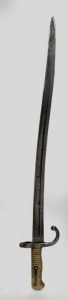 An antique socket bayonet with brass handle, 19th century, 69cm long