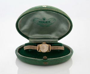ROLEX lady's vintage wristwatch in 18ct gold case on a 9ct gold bracelet, in original case and box,