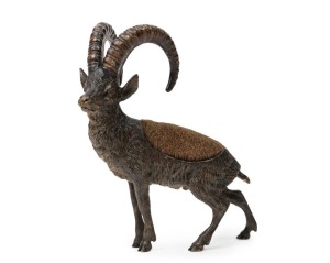 An Austrian cold painted bronze ibex ram pen wipe, 19th/20th century, signed "Schultze" under tail, 19cm high