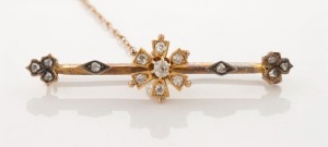 An antique yellow gold and diamond bar brooch, most likely a Melbourne maker, late 19th century, ​​​​​​​5cm wide, 6.7 grams