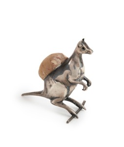 An antique sterling silver kangaroo pin cushion, made in Birmingham, circa 1907, 5cm high