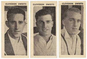 1959 Clevedon Confectionary "Famous Cricketers" almost complete set [38/40]; plus 1960 "International Sporting Stars" [1/7 cricketers]. Fair/VG.