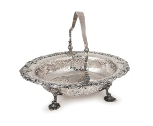 An antique Rococo English sterling silver basket by the famed female silversmith ELIZABETH GODFREY (formerly Elizabeth Buteux) of London, circa 1749, 27cm high, 36cm wide, 1606 grams