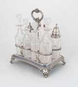 A Sheffield plate cruet stand housing eight antique crystal bottles with sterling silver tops, 19th century, ​​​​​​​26cm high - 2