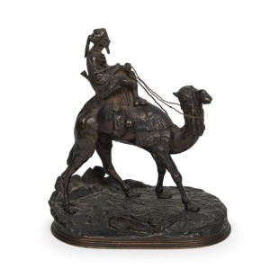 AGATHON LEONARD (1841-1923), French antique cast bronze statue of a Bedouin camel rider, early 20th century, stamped "A. Leonard", 25cm high