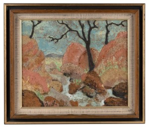 LUCY BOYD BECK "Rocks On The You Yangs, Flinders Peak" pottery plaque, signed "Beck", 29 x 35cm, 40 x 46cm overall