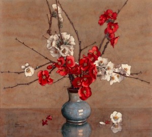 ALLAN THOMAS BERNALDO (1900-1988), (red and white blossoms), watercolour, signed lower left "Allan T. Bernaldo", ​​​​​​​37 x 40cm, 73 x 75cm overall