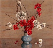 ALLAN THOMAS BERNALDO&nbsp;(1900-1988), (red and white blossoms), watercolour, signed lower left "Allan T. Bernaldo", ​​​​​​​37 x 40cm, 73 x 75cm overall