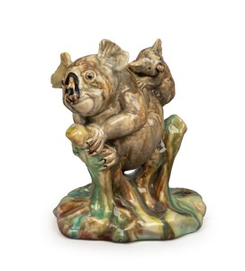 CASTLE HARRIS rare koala mother and joey pottery statue, incised "Castle Harris", 17.5cm high