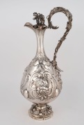WILLIAM EDWARDS of Melbourne fine quality wine ewer&nbsp;with repousse decoration, applied grapes and leaves and original stopper, 19th century, stamped "W.E." flanked by kangaroo and emu marks, 36.5cm high, 754 grams - 3