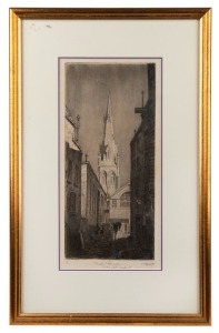 Three assorted framed vintage etchings and prints, 19th and 20th century, the largest 56 x 35cm overall