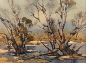 CLIFFORD DUDLEY (DUDLEY) WOOD (1905-1980), Willows, watercolour, signed lower left "C. Dudley Wood" and titled verso, 34 x 45cm, 54 x 64cm overall