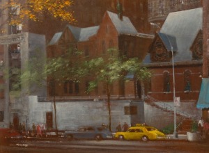 RONALD CLAYTON SKATE (1913-1991), New York Street Cab, oil on board, signed lower left "Skate", 30 x 39cm, 47 x 57cm overall