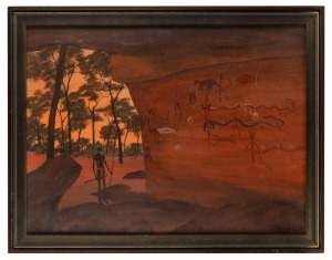 Two framed oil paintings on board, I.) palm tree, II.) Aboriginal art scene, the larger 85 x 59cm overall