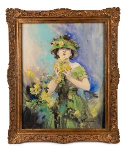 WILLIAM HENRY BARRIBAL (1874-1952), portrait of a lady in green, watercolour, signed lower right, 49 x 39cm, 62 x 52cm overall