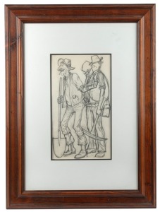 GERRARD GEORGE LANTS (1927-1998), (the miners), pencil sketch on paper, signed lower left "Lants", ​​​​​​​37 x 21cm, 73 x 54cm overall