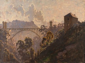 PERCEVAL (PERCY) CHARLES LINDSAY (1870-1952), Railway Bridge, oil on canvas, signed lower left "Percy Lindsay", Kozminsky Galleries stamp and notation verso, 41 x 55cm, 60 x 74cm overall. PROVENANCE: Deutscher-Menzies, Lot 164, 29th November, 2000