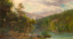 JOHN ELDER MOULTRAY (1865-1922), (untitled New Zealand landscape), oil on canvas, signed lower left "J. Elder Moultray", 50 x 90cm, 73 x 114cm overall