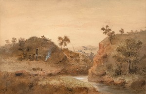 SAMUEL THOMAS GILL (1818-1880), (native camp on the road to the diggings), watercolour, signed lower left "S.T.G.", ​​​​​​​22.5 x 34cm, 47 x 60cm