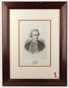 CAPTAIN COOK: Two portrait prints in timber frames, the larger 60 x 47cm overall