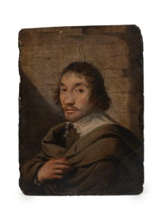 ARTIST UNKNOWN, (portrait of a man), ​​​​​​​18th century or earlier, oil on oak board, 24.5 x 18cm overall