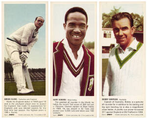 1967 Carr's Biscuits "Cricket Card Series", complete set [20], large size (77x190mm), noted Brian Close, Gary Sobers & Bobby Simpson. G/VG.