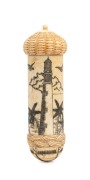 A scrimshaw bodkin case engraved with whaling scene and lighthouse, ​​​​​​​11.5cm high - 3