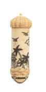 A scrimshaw bodkin case engraved with whaling scene and lighthouse, ​​​​​​​11.5cm high - 4