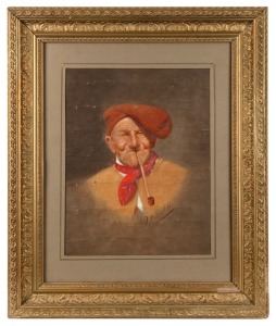 PITROCELLI, portrait of an old man with pipe, oil on canvas (not stretched), signed lower right, 36 x 28cm, 60 x 50cm overall
