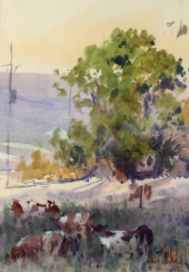 ALVADO CASTANET, Cattle Grazing, watercolour, signed lower right, 35 x 24cm, 62 x 50cm overall