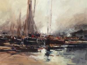 AMANDA HYATT, (fishing boats). oil on board, signed lower left "Hyatt, '09", 43 x 57cm, 75 x 88cm overall