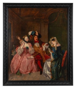 ARTIST UNKNOWN, interior scene with figures, oil on panel, 77 x 62cm, 87 x 73cm overall