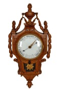 French antique cartel clock and barometer, both mounted in carved oak cases, 19th century, each 70cm high - 2