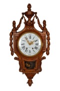 French antique cartel clock and barometer, both mounted in carved oak cases, 19th century, each 70cm high - 3