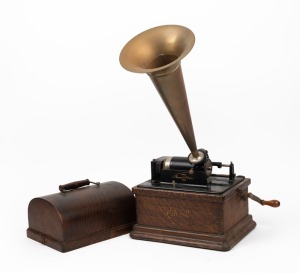 EDISON FIRESIDE PHONOGRAPH with brass horn, early 20th century, 56cm high