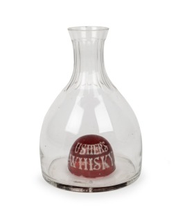 USHER'S WHISKY antique glass advertising water jug, 19th century, 22cm high