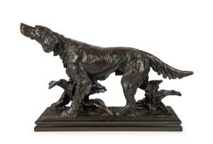 RICHARD RUSCHE&nbsp;(1951-1935)&nbsp;"Gordon Setter"&nbsp;antique German electrotype bronze statue, 19th century, 44cm high, 73cm wide
