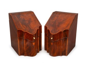 A handsome pair of Georgian mahogany cutlery boxes, 18th/19th century, ​​​​​​​38cm high, 26cm wide, 35cm deep each
