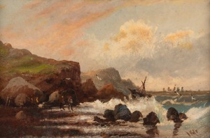 W. HALE, (shipwreck), oil on board, signed lower right "W. Hale", 18 x 27cm, 30 x 39cm overall