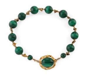 An antique Colonial yellow gold and malachite necklace, South Australian origin, circa 1865, 43cm long