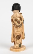 A fine quality antique Japanese Okimono of a young girl and cat with carved and hand-painted decoration, Meiji Period, red seal mark to base, 18cm high - 3